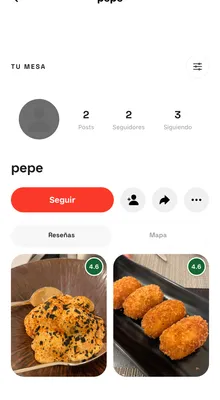 Reseñas de restaurante en un perfil Feedo